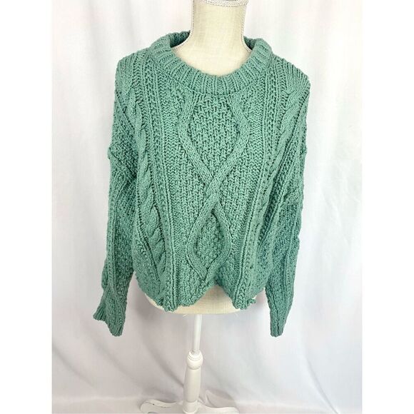 Free People Cutting Edge Chunky Cable Knit Sweater: White Spruce Women’s L Boxy - Picture 1 of 12